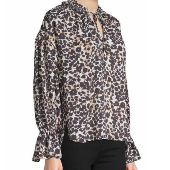 Sanctuary Tops - Sanctuary Ruffled Tie Neck Cheetah Print Chiffon Blouse